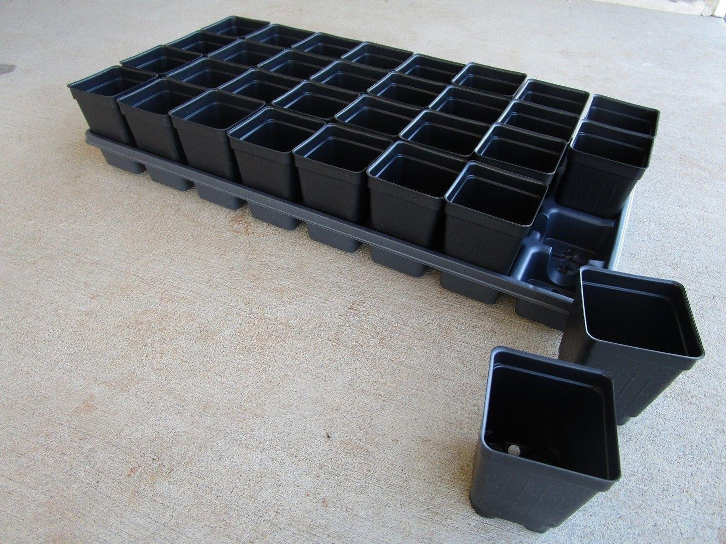 Set of 3 Divided Trays and 96 - 2.5 Inch Square Deep Nursery Pots
